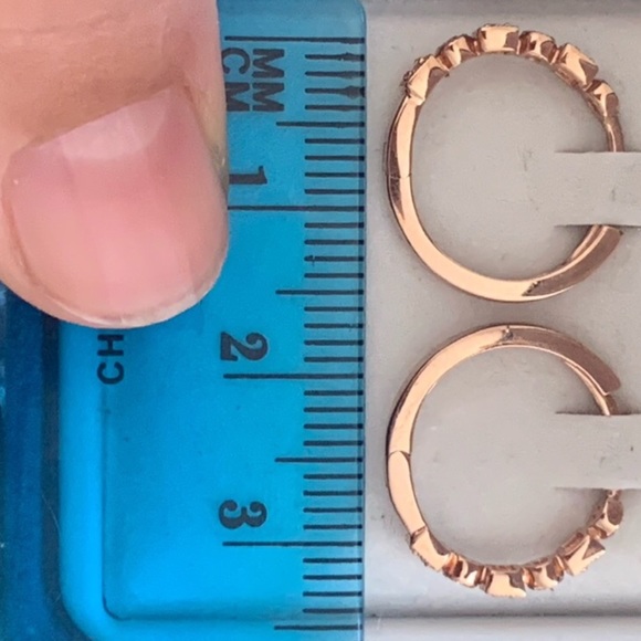 10K Rose Gold & Diamonds Double Click Earrings New - Picture 14 of 15